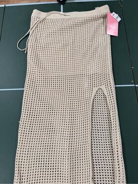 Neutral Crochet Swim Sarong with Side Slit